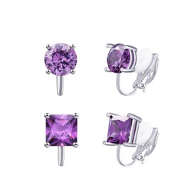 YOQUCOL 2 Pairs 8MM Purple Cubic Zirconia Crystal Clip On Earrings Non Pierced Stud Earrings For Women