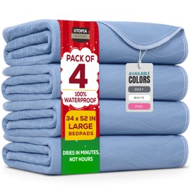 Utopia Bedding Washable Underpads 34" x 52" (Pack of 4), Waterproof Reusable Heavy Absorbency Incontinence Bed Pads for Adults, Kids, Elderly and Pets, Bedwetting Pads for Sofa and Couch (Blue)