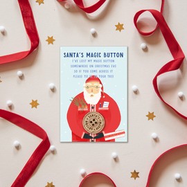 Santa's lost button for Christmas eve box or Christmas eve stocking | wooden engraved santa button with illustrated card | for Christmas magic mystery