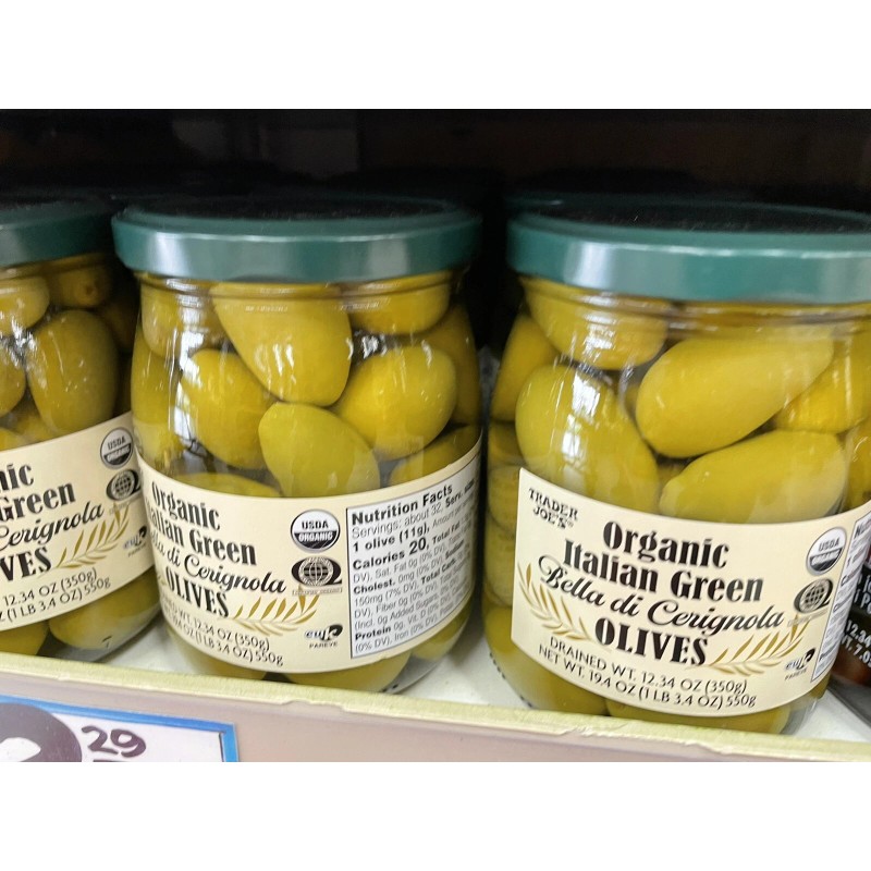 TRADER JOE'S ORGANIC ITALIAN GREEN OLIVES 2 PACKS EACH NET