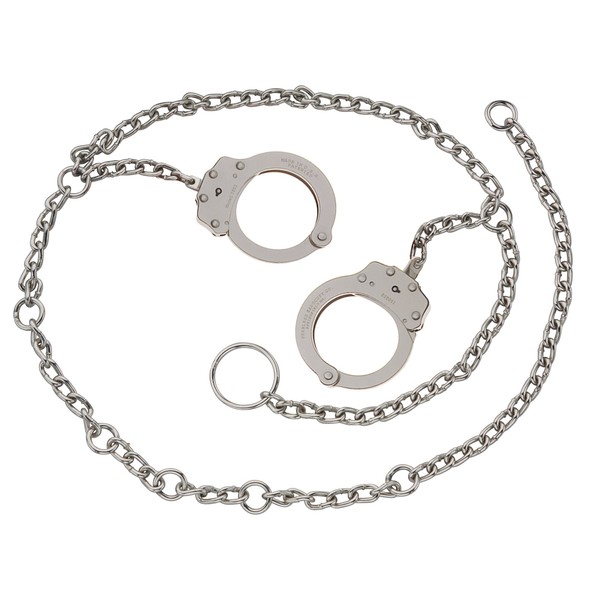 Peerless Handcuff Company, Waist Chain, Model 7002, 52" Waist Chain with a Handcuff Connected at Each Hip - Nickel Finish