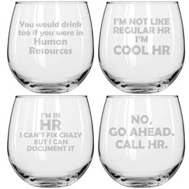 MIP Set of 4 Wine Glass for Red or White Wine Gift HR Human Resources Collection (16 oz Stemless)