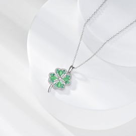 HUKKUN Four Leaf Clover Necklace 925 Sterling Silver Shamrock Necklace for Women St.Patricks Day Necklace Jewelry Gifts for Women