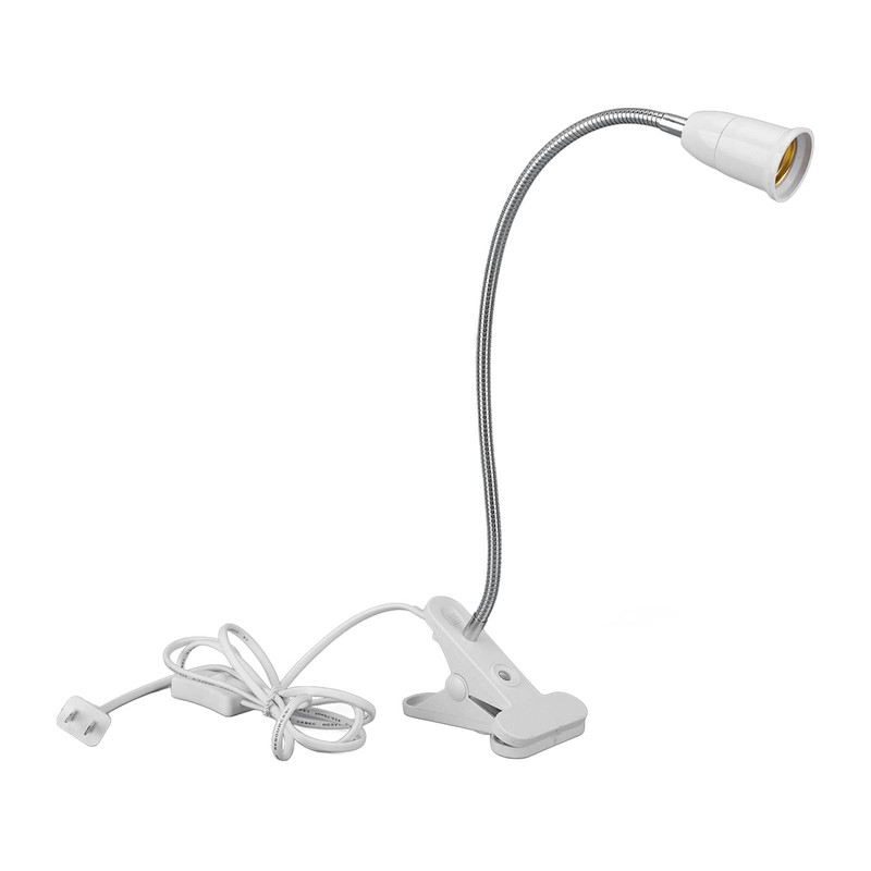 E26/E27 Clip Desk Lamp Holder 5.9ft Cable 11.8in Gooseneck Design