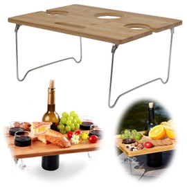 LS-LebenStil Wooden Picnic Table 38 x 28 cm Foldable Small Wine Table Outdoor Garden Camping
