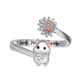 qielizhu Guinea Pig Ring 925 Sterling Silver Adjustable Guinea Pig Open Ring Guinea Jewelry Gifts for Women
