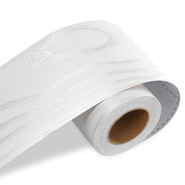 LACHEERY White Oak Wood Border Wallpaper Peel and Stick Bathroom Mirror Frame Border Wood Grain Repair Tape Silver White Bulletin Board Borders Trim Self Adhesive Modern Classroom Borders 3"x197"