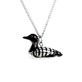 Little Critterz Jewelry Loon Bird - Hand-painted Decorative Figurine Birthday Gift - Necklace Pendant Porcelain Jewelry