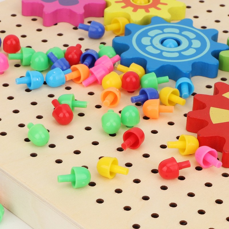 Wooden Peg Board Game DIY Mushroom Nails Jigsaw Puzzle Preschool