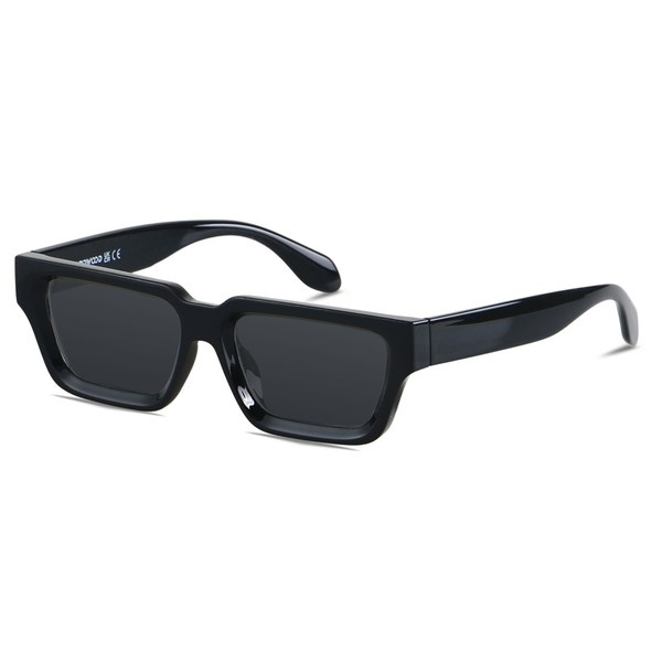 ANDWOOD Thick Frame Rectangle Polarized Sunglasses Mens Womens Chunky Retro