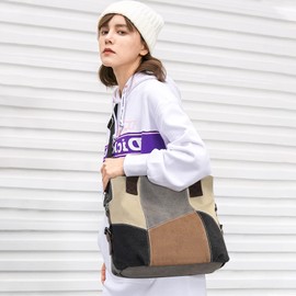 NICOLE & DORIS Women Canvas Tote Bag Multicolor Shoulder Bag Casual Fashion Tote Handbags Ladies Hobo Bag Top Handle Shopping Bag Crossbody Bag Grey