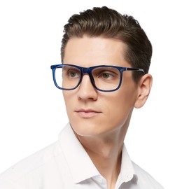 MARE AZZURO Oversized Square Reading Glasses 4.0 Men Large Readers 1.00 1.25 1.50 1.75 2.00 2.25 2.50 2.75 3.00 3.50 4.00 5.00 6.00 (Blue, 400)