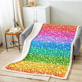 Shiny Sequin Decor Throw Blankets for Couch Sofa Rainbow Stripe Pattern Soft Lightweight Flannel Fleece Blanket for Dorm Bedroom and Living Room, Baby(30"x40")