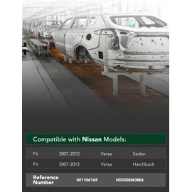 YHTAUTO Rear Bumper Reinforcement Impact Bar Steel Compatible with Nissan Versa 2007-2012 Sedan, Versa 2007-2012 Hatchback, Bumper Cover Reinforcement