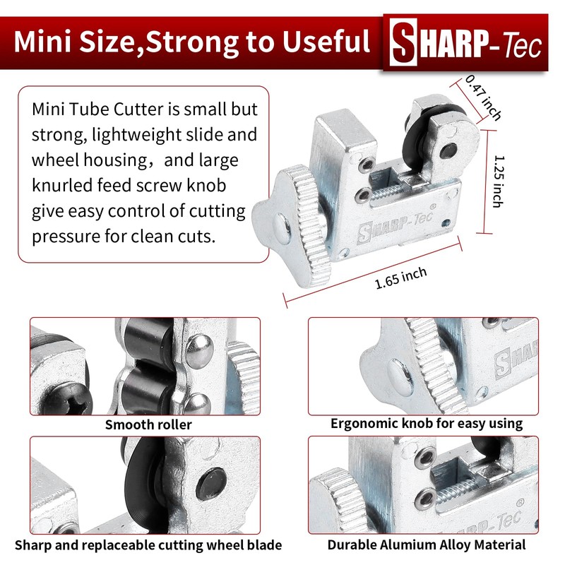 Sharp-tec 3-16mm Pipe Cutter, Adjustable Tube Cutter with Zinc Alloy