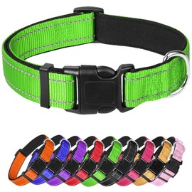 Medium Dog Collar, Reflective Pet Collar with Buckle Adjustable Safety Nylon Collars for Small Medium Large Dogs, Green