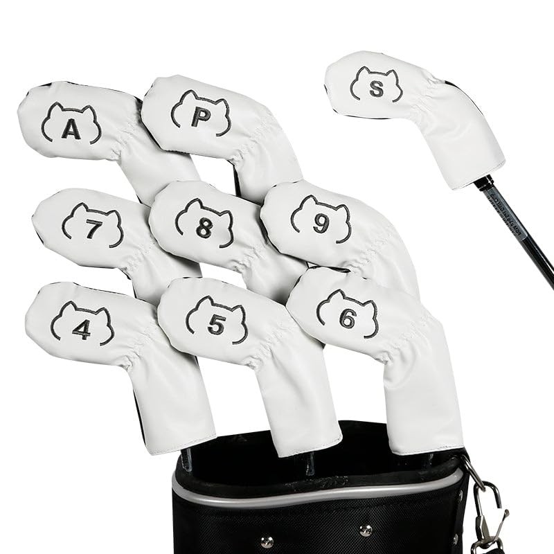 Leather Golf Club Iron Head Covers 9 Piece Set Cat