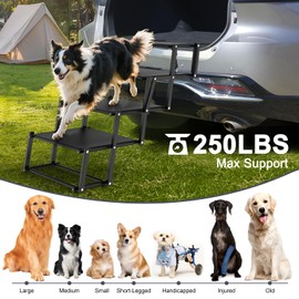 Extra Wide Dog Stairs for Large Dogs, Foldable Dog Ramp for Car with Non-Slip Surface, Lightweight Dog Stairs for Cars, Dog Steps for Cars, SUV, High Beds, Truck, Supports up to 250 lbs, 4 Steps