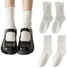 OQKAHIV 2 Pairs of Socks with Ruffles, Ladies, Cute Socks, Ruffle Socks, Women's Cotton Socks, Soft, Comfortable, Breathable Knitted Socks, Elegant Princess Socks, Ankle Socks for Women, Girls