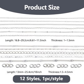 DICOSMETIC Pack of 12 2 Styles Nail Art Chains Metal Nail Art Chain 3D Silver Chains Alloy Nail Art Decorations Accessories Punk Nail Studs Pendant for DIY Nails Making Women Men