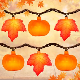 8.5Ft Fall Decor Orange Maple Leaf & Pumpkins String Lights, 10 LED Fall String Lights Plug in, Outdoor Indoor Fall Decorations for Home Porch Fireplace Harvest Party Thanksgiving Decor