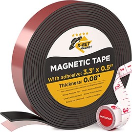 Magnetic Tape Strip with Adhesive Backing - 1/2 Inch x 3.3 ft Flexible Magnetic Strip - Magnetic Tape Roll for Craft and DIY Projects - Sticky Magnets for Refrigerator Whiteboard Dry Erase Board