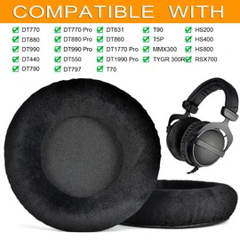 defean Replacement Ear Pads Cover Cushions Compatible with Beyerdynamic DT770/DT770 Pro/DT880/DT880 Pro/DT990/DT990 Pro/DT440/DT550/DT790/DT797/DT831/DT860/DT1770 Pro/DT1990 Pro/T70/ Headset (Black)