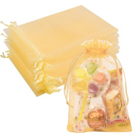 Crweety Organza Bags 4x6 Inch 50 Pack Small Mesh Gift Bags Drawstring for Candy Party Favor Wedding Baby Shower(Gold)