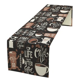Camino de mesa con temática de café, café, retro, color negro, bufandas, estilo rústico, para cocina, comedor, mesa de centro, decoración de cabina, hogar, fiesta, 13 x 60 pulgadas
