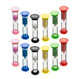 Pack of 12 Coloured Sand Timers 30 Seconds 1 Minute 2 Minutes 3 Minutes 5 Minutes 10 Minutes Small Timer Suitable for Children's School, Office, Teeth Cleaning for Children, Daycare, Timed Activities