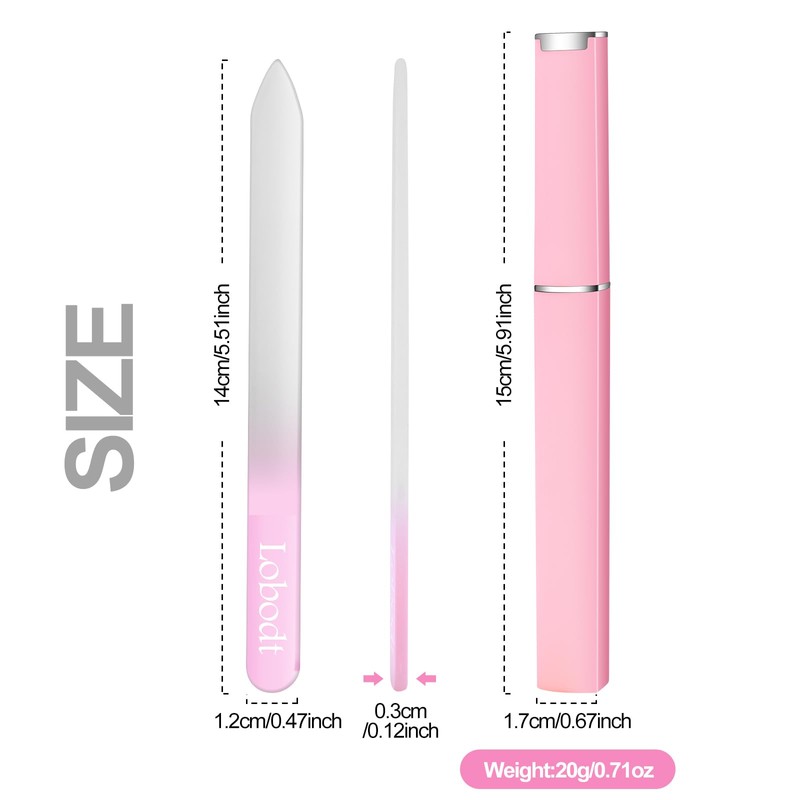 Crystal Glass Nail Files, Double-Sided, 3-Piece Set, Storage Box