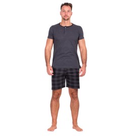 HEYO Men's Short Cotton Pyjamas 2-Piece Set Shorts T-Shirt, dark grey, L