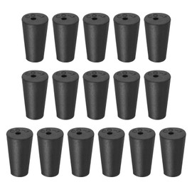 sourcing map Rubber Tapered Plug 10mm to 15mm Solid Test Tubes Bungs Stopper with Hole Black for Lab Home 16 Pieces