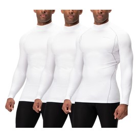 DEVOPS 3 Pack Men's Athletic Turtle Neck Long Sleeve Compression Shirts (2X-Large, White/White/White)