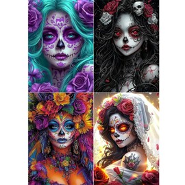 SENQAO 4 Pack Gothic Diamond Painting Kits for Adults, 5D Diamond Art Kits for Beginners, DIY Bear Horror Doll Round Full Diamond Gemstone Art Rhinestone Painting for Wall Decor 12X16 inch
