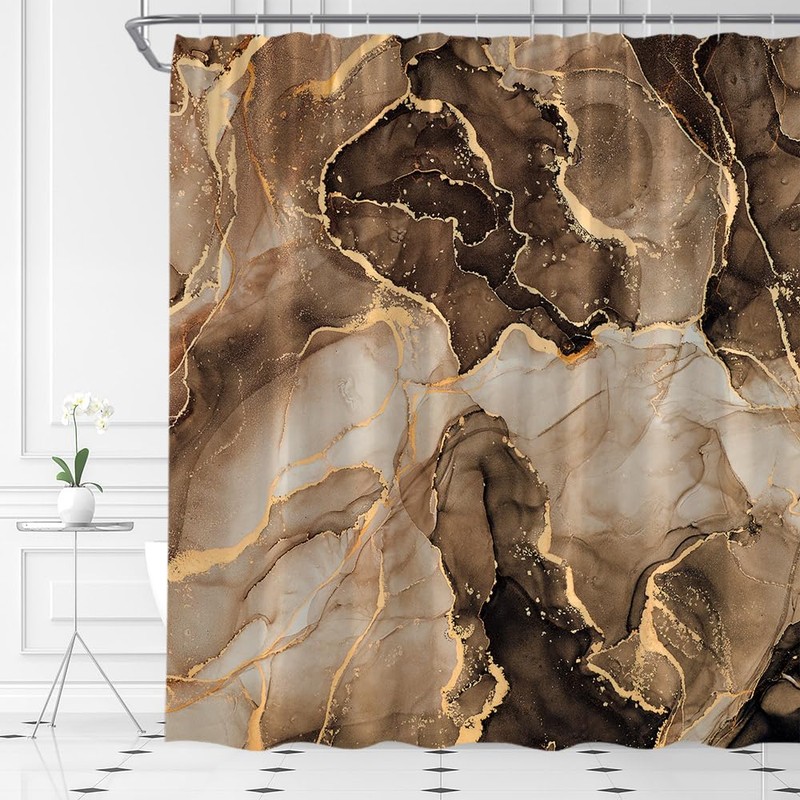 YSATNSFT Brown Marble Shower Curtain Abstract Marble Texture Art Modern