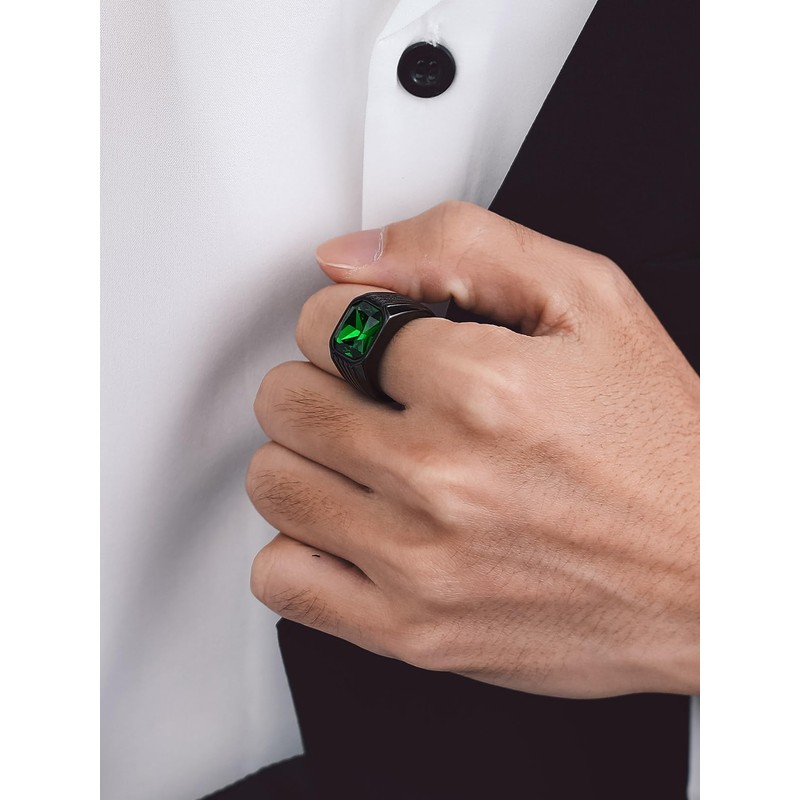Bandmax Mens Stainless Steel Black Rings Size 13 Emerald Ring