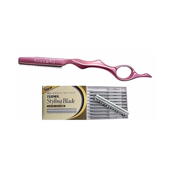 Kissaki Hair Razor Hot Pink Pro Hair Lightweight Feather Razor with Box of 10 Blades
