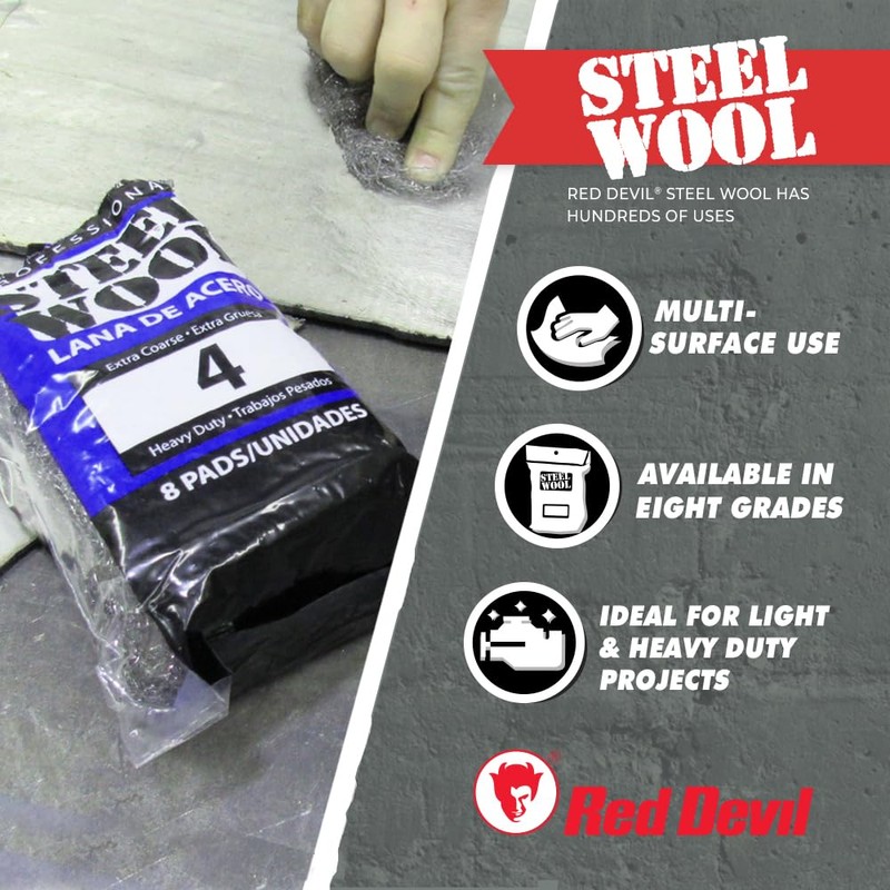Red Devil 03276 Steel Wool, Gray, 48 Count