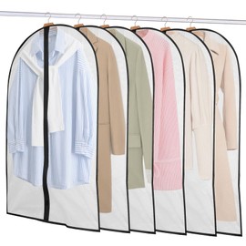 Garment Covers 6 Pack Clothes Cover Bag 60 x 100cm Dustproof Clothes Covers Coat Bag Moisture-Proof Translucent Protective Zipper for Suit Coat Jackets Jumpers Suit Protector Black Border