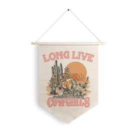 Qpenm Long Live Cowgirl Hanging Wall Canvas Banner,Pink Western Long Live Cowgirl Hanging Pennant Flag Prints,Cowgirl Room Decor,Cowgirl Teen Girls Gifts poster&prints