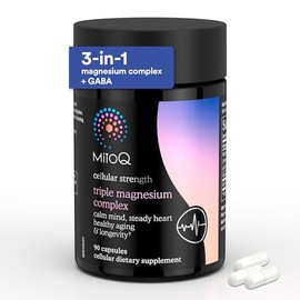 MitoQ Complejo de triple magnesio  Glicinato, taurinato y óxido de magnesio con GABA para la salud cardíaca, el manejo del estrés y un sueño más...   