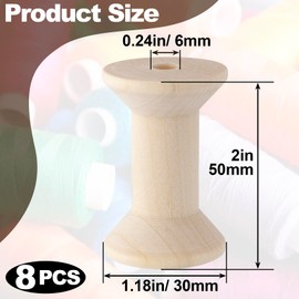 Pndeyo 8pcs Wooden Spools of Crafts, 2in Empty Natural Wood Thread Spools, Unfinished Wooden Textile Bobbin for Organizing Cord Twine Ribbon Chains Elastic Threads