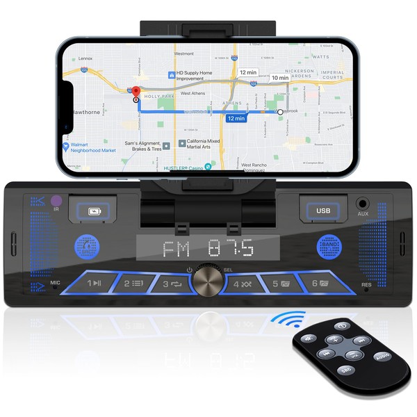 Single-Din Stereo with Car Phone Holder - Bluetooth Car Radio