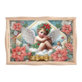 JISHSHAY Diamond Art Serving Trays Diamond Painting Food Trays Gem Art Serving Platter Gem Painting Mosaic Kits for Adults DIY Kits for Adults, with Wood Handle 20×30cm/7.87×11.81in, Angel