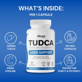 TUDCA Bile Salts Liver Health Supplement, Liver Detox & Cleanse with Choline Bitartrate, 60 Capsules, 250mg TUDCA Supplement, Gluten Free, 3rd Party Tested, Made In Canada