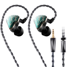 Fezzlo in Ear Monitor,HiFi Wired Sports Earbuds,Hybrid IEM Earphones with Powder Metallurgy Faceplate Recessed 2-Pin Detachable Single Crystal Copper Silver-Plated Cable Without Mic