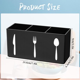 Black Plastic Utensil Holder Cutlery Storage Organizer Silverware Organizer Countertop 3 Compartments Knife Spoon Fork Holder Flatware Holders Tableware Storage Box for Kitchen Cabinet Dining Room