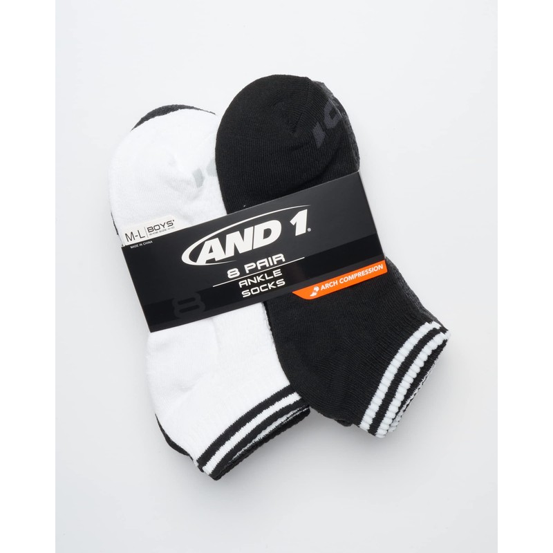AND1 Boys' Socks - Athletic Cushion Quarter Cut Socks (8