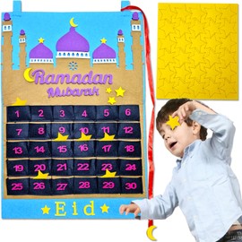 Ramadan Decorations Advent Calendar,1Pcs Eid Mubarak Decor Felt Countdown Until Eid Calendars 2024 Kids DIY Make Your Kids Ramadan Advent Calendar Gifts Crafts For Islam Table Home Reminder Ornament